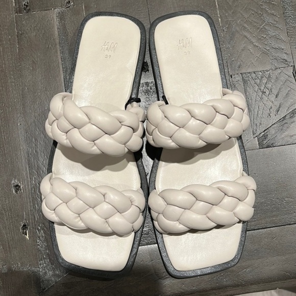 H&M Shoes - Beige Braided Double Strap Sandals